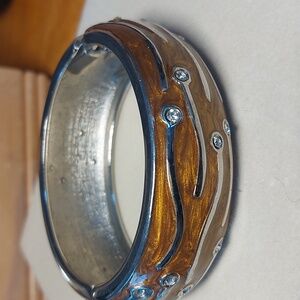 Brown Enamel Crystal Hinged Clamper Bracelet Bangle